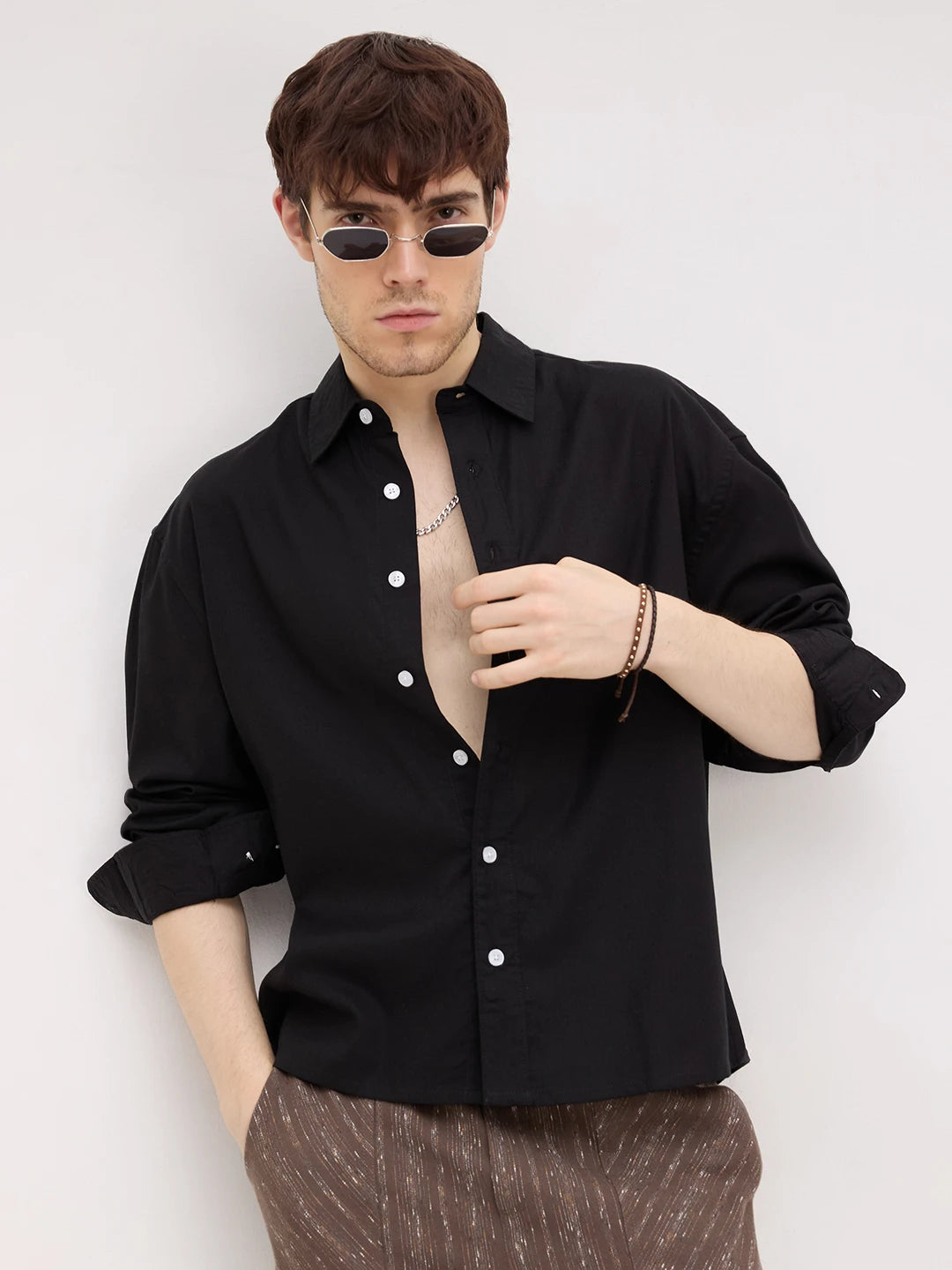 Timeless Black Boxy Fit Crop Shirt