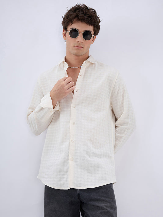 White Horizontal Striped Textured Shirt