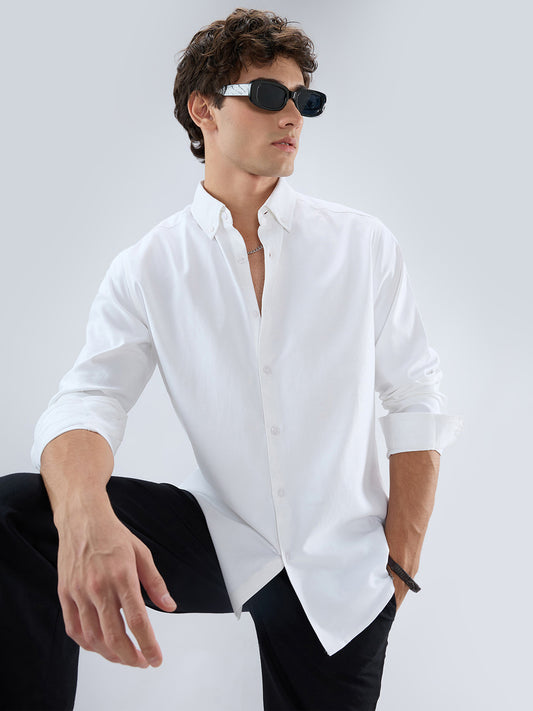 Solid Snow White Oxford Button down Collar Shirt