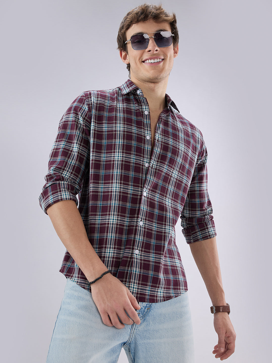 Maroon & Blue Tartan Checked Shirt