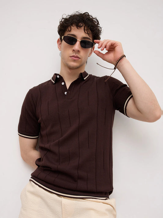 Espresso Ribline Polo Flat Knit T-Shirt