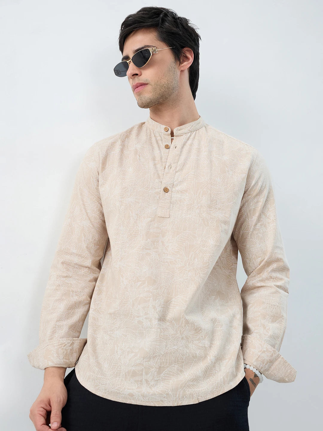 Natural Beige Floral Sketch Kurta