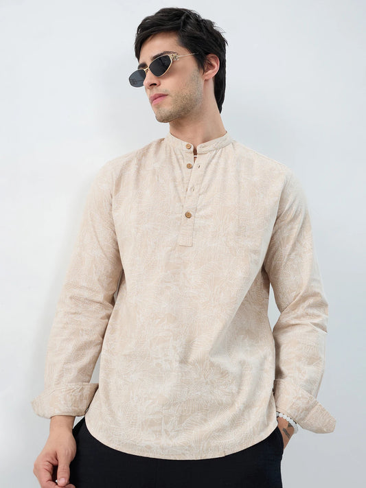 Natural Beige Floral Sketch Kurta