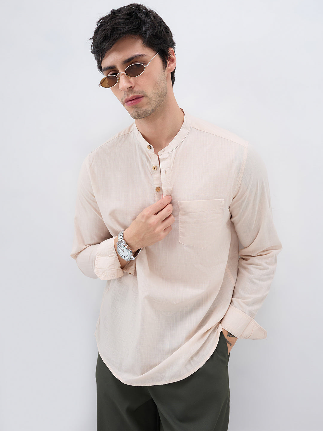 Alabaster Cream Slub Textured Kurta