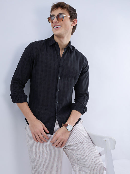 Metal Black Textured Checks Shirt