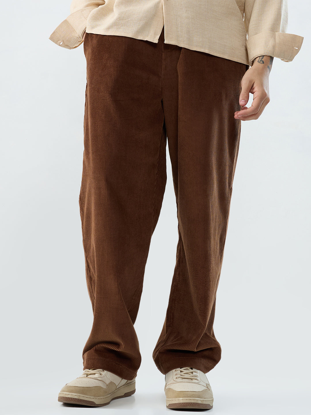 Chocolate Brown Corduroy Straight-Fit Trousers