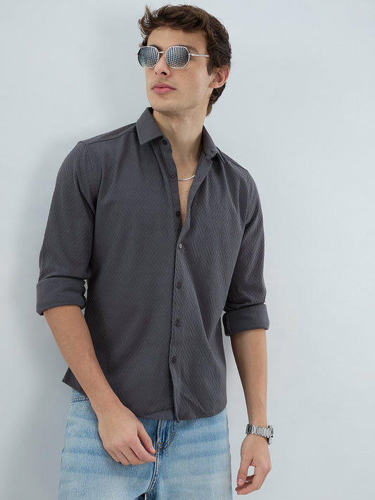 Grey Interlock Maze Weave Knitted Shirt