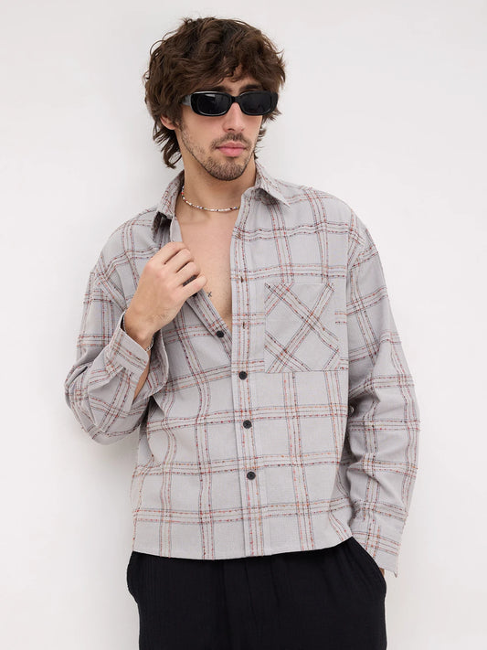 Autumn Ledger Plaid Checks Boxy Fit Crop Shirt