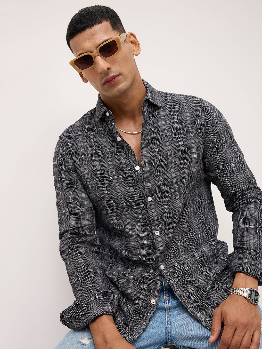 Black Eclipse Textured Casual Shirt