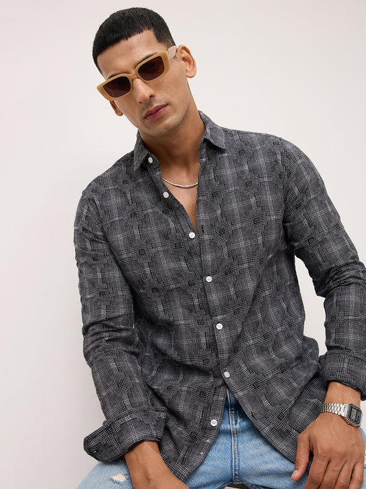 Black Eclipse Textured Casual Shirt