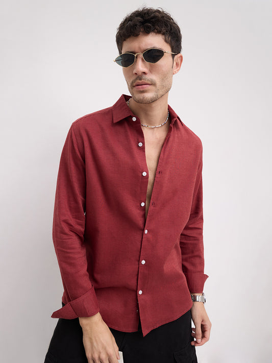 Luxe Blood Red Linen Blend Shirt