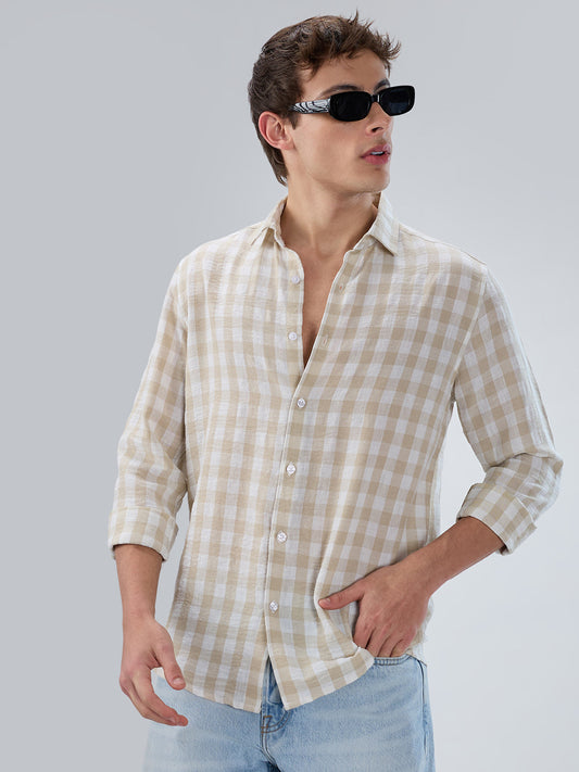 Soft Beige Gingham Checks Shirt