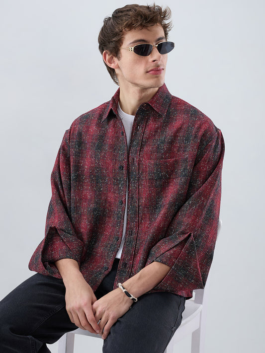 Silsila Shaam Glossy Maroon Textured Oversized Crop Shirt
