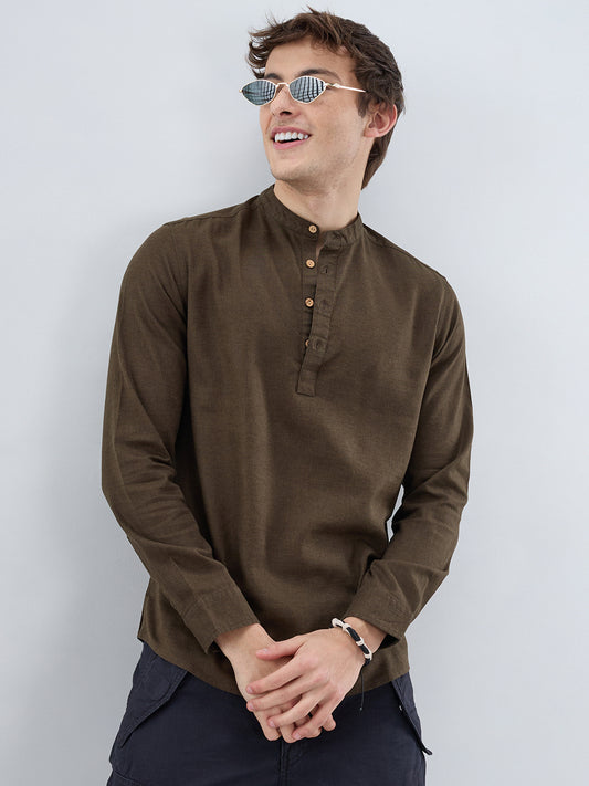 Premium Olive Green Linen Blend Kurta