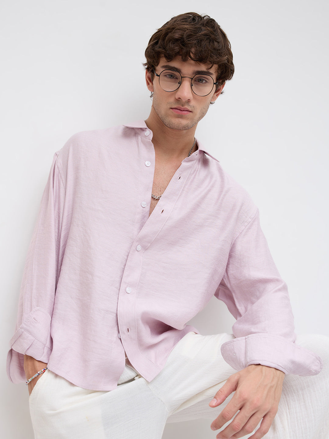 Soft Baby Pink Crinkled Boxy Fit Crop Shirt