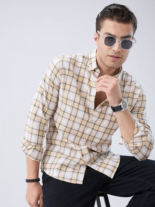 Neutral Beige & Black Windowpane Checks Shirt