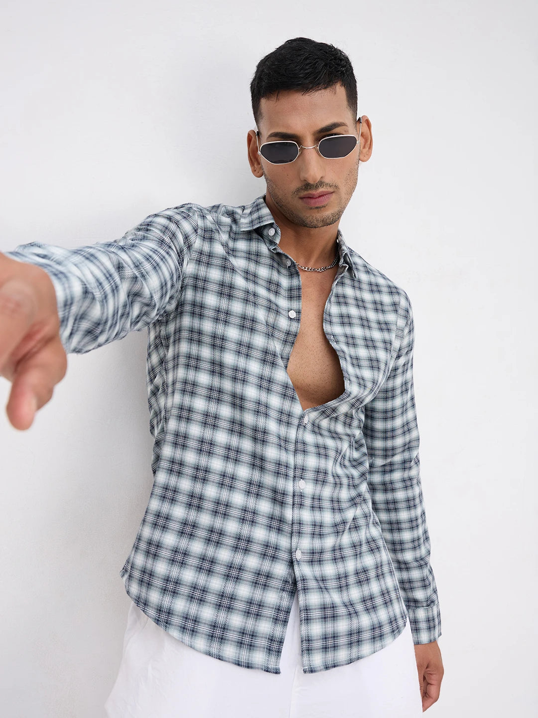 Green & Navy Refined Crossweave Checked Shirt