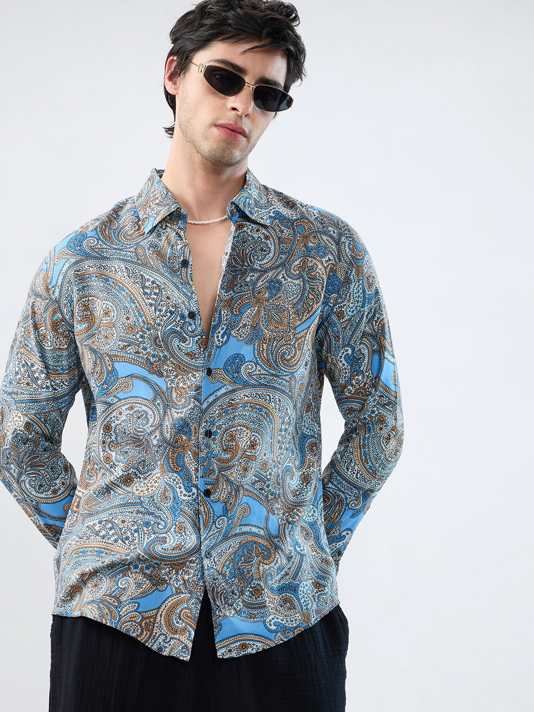 Retro Blue Ornate Paisley Shirt