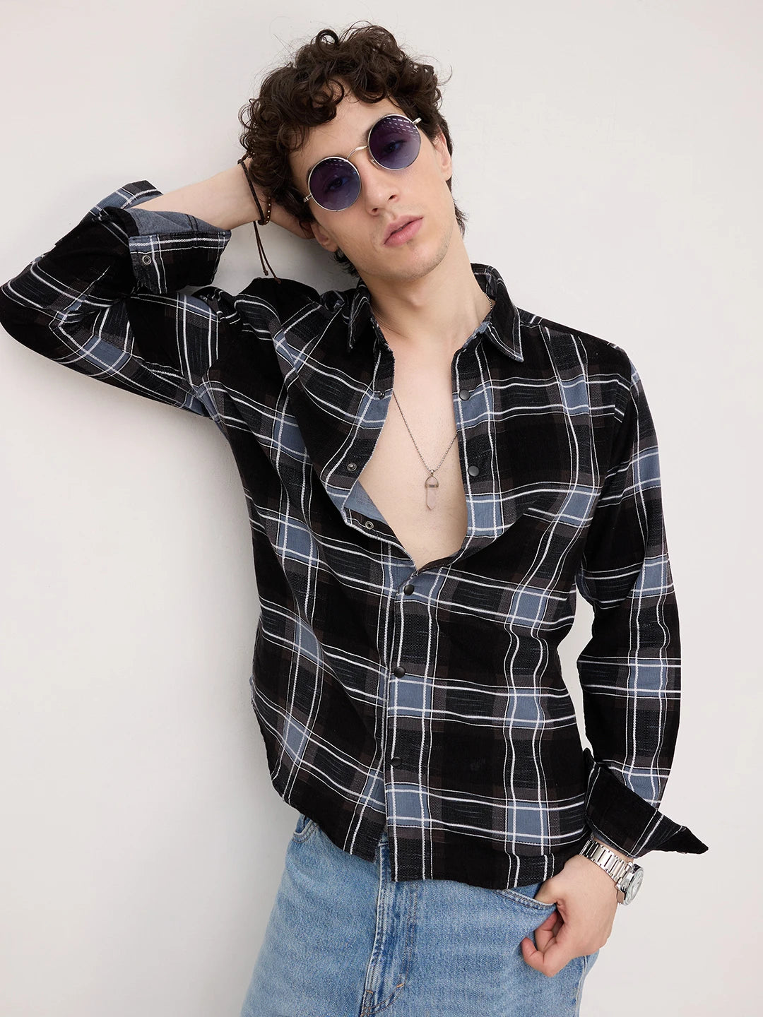 Refined Black & Blue Plaid Checks Flannel Shirt