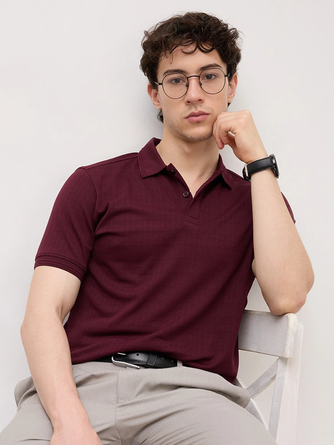 Elite Maroon Pinstripe Weave Polo Tee