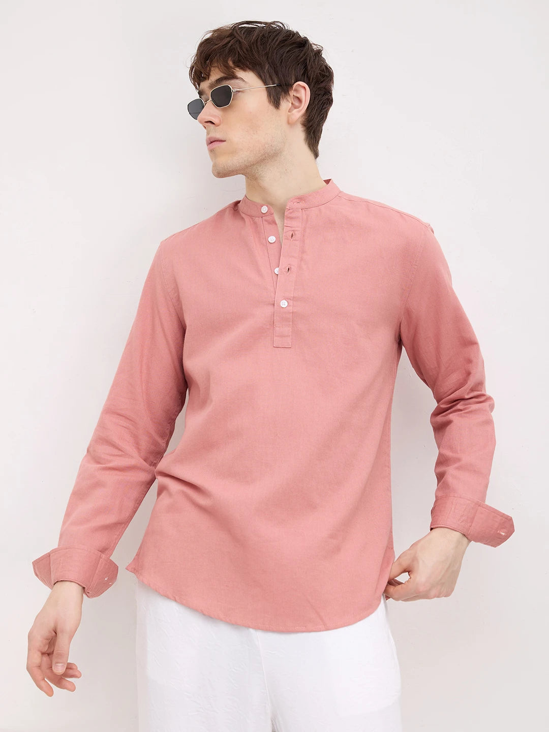 Rich Coral Linen Blend Kurta