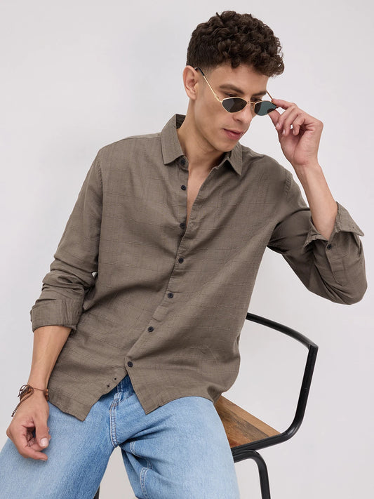 Bronze Olive Jacquard Weave Shirt