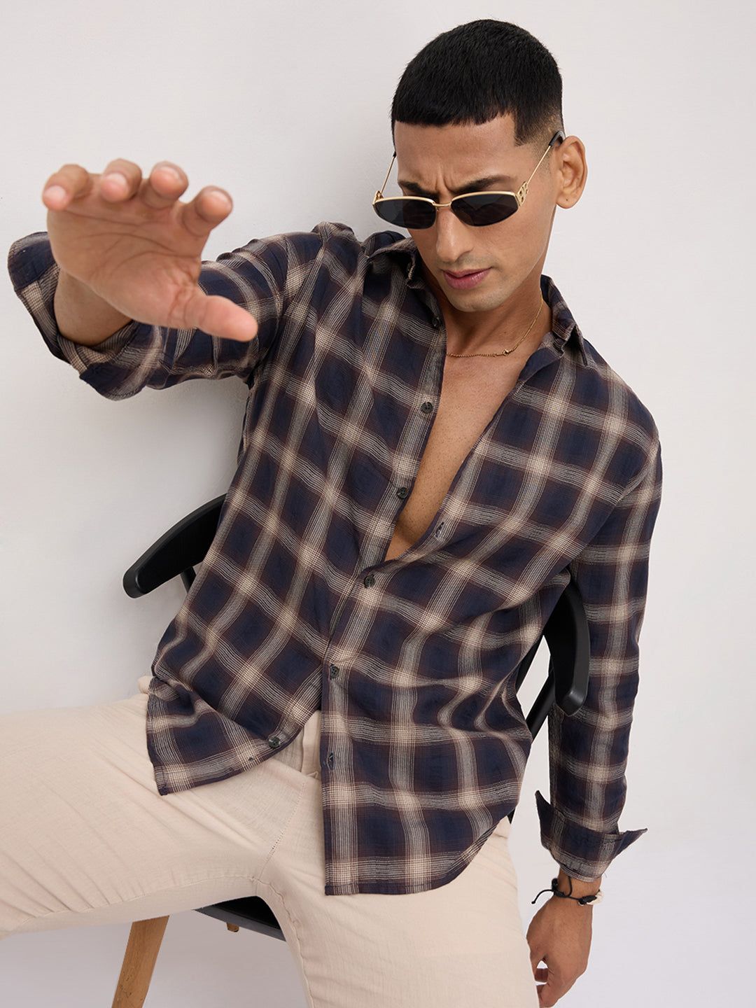 Deep Cocoa  Contrast Windowpane Checks Shirt