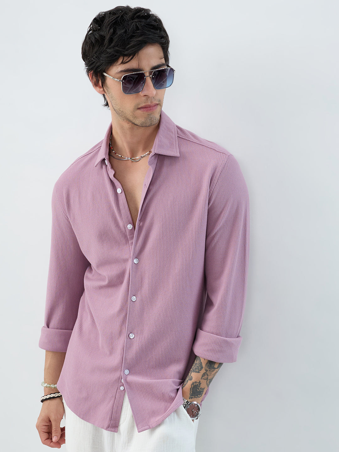 Turkish Rose Pink Textured Knit Shirt