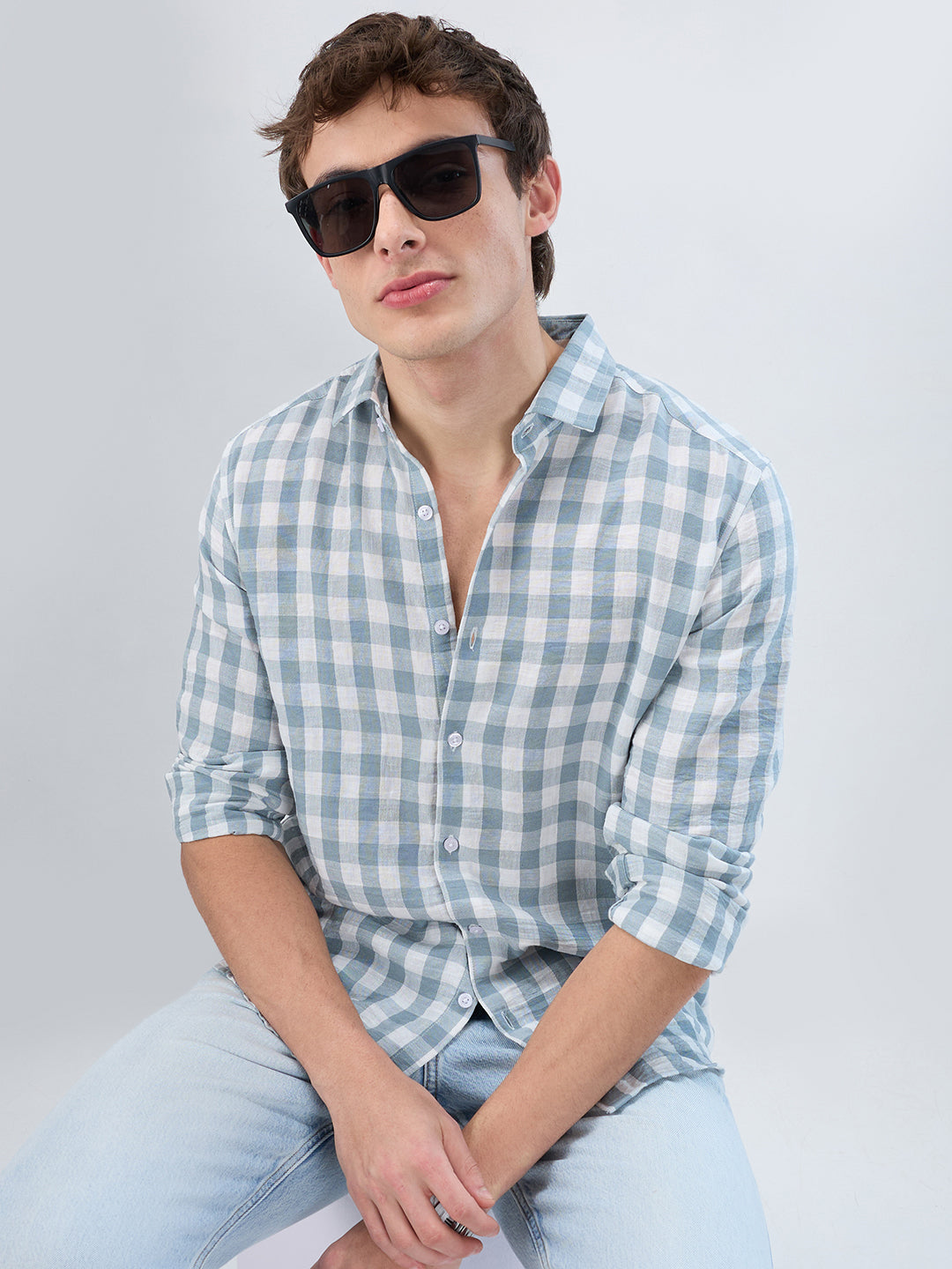 Slate Blue Gingham Checks Shirt
