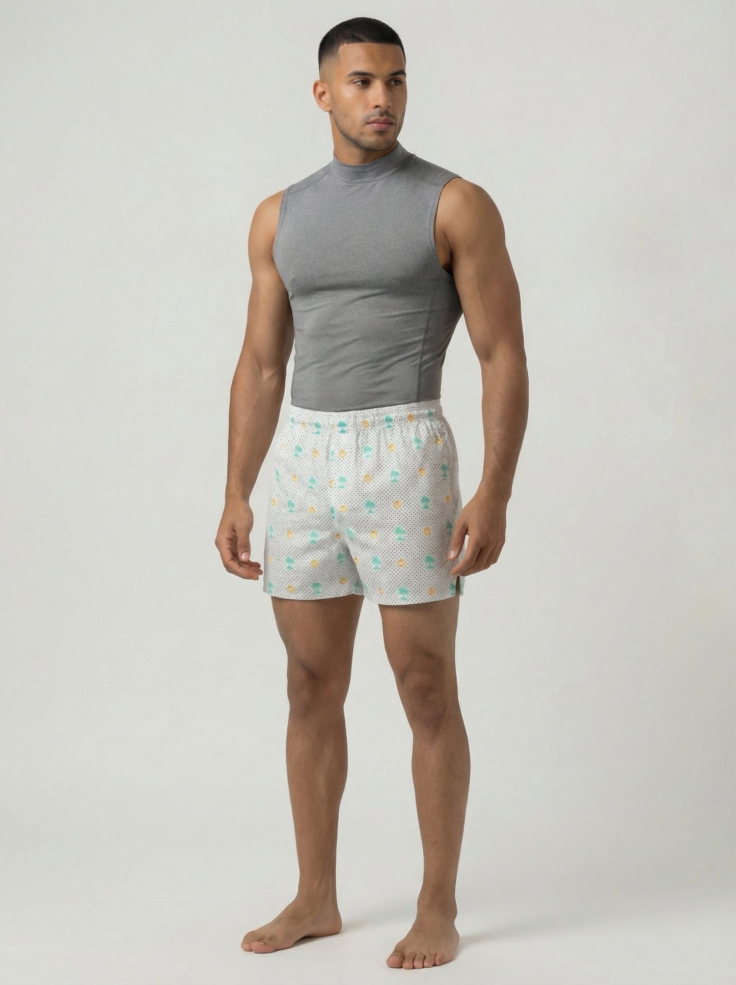 Indigo Dye Geometric & Island Vibe Basketball Print Boxers