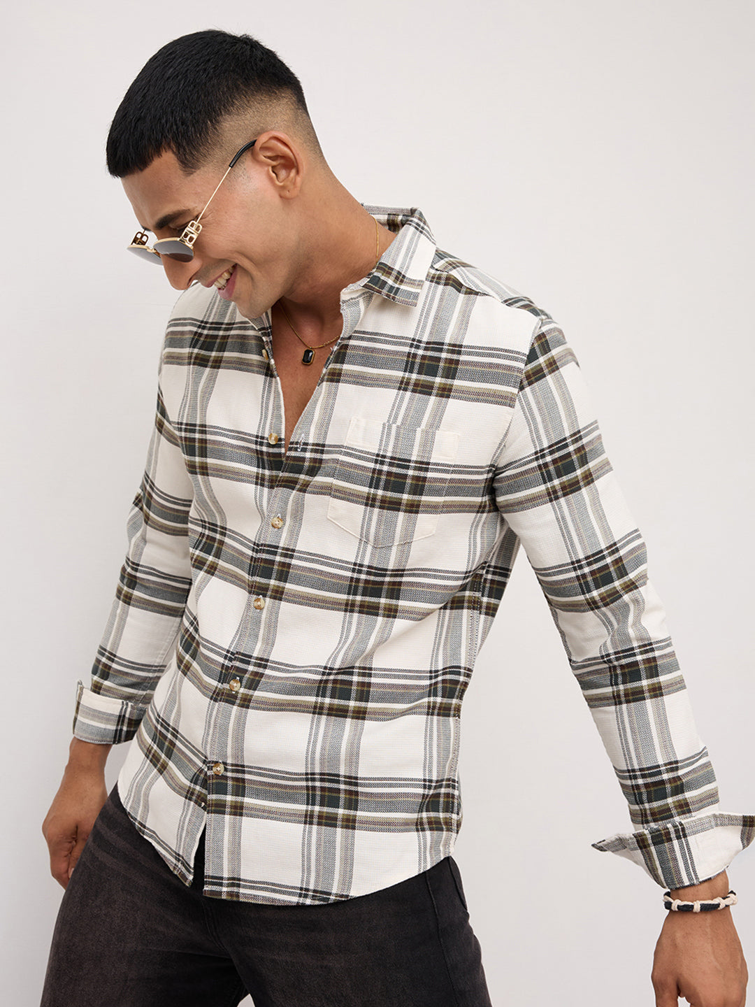 Classic White Broad Checks Shirt