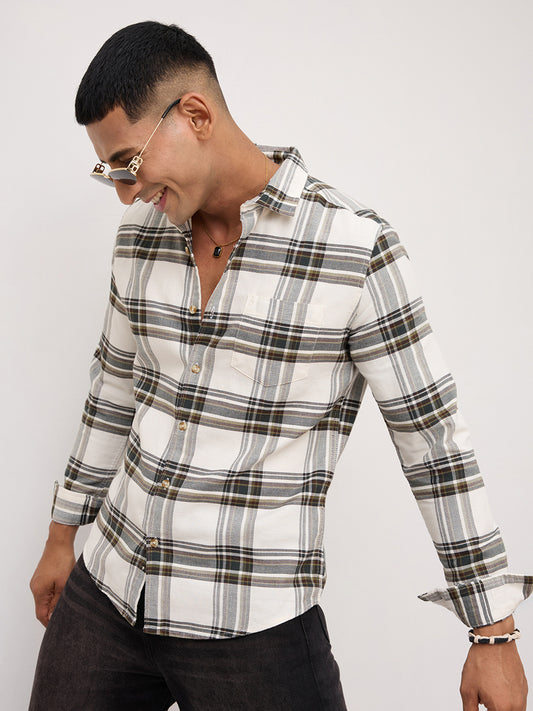 Classic White Broad Checks Shirt
