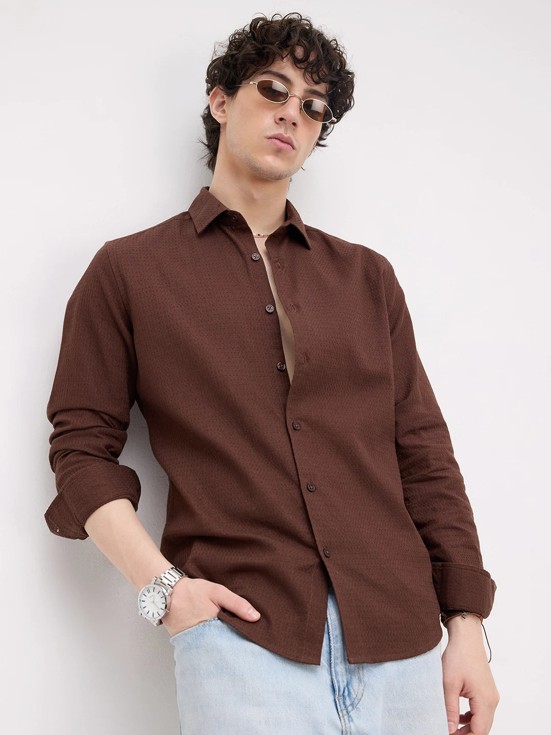 Chocolate Brown Micro Textured Shirt