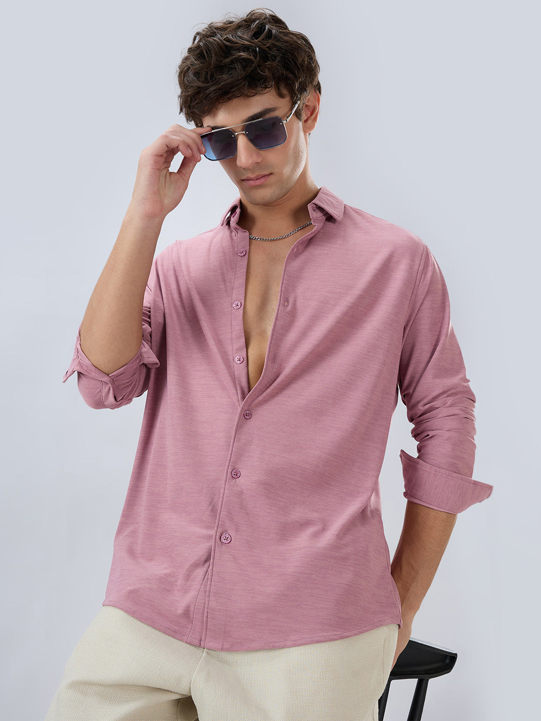 Cotton Candy Pink Textured Knitted Shirt