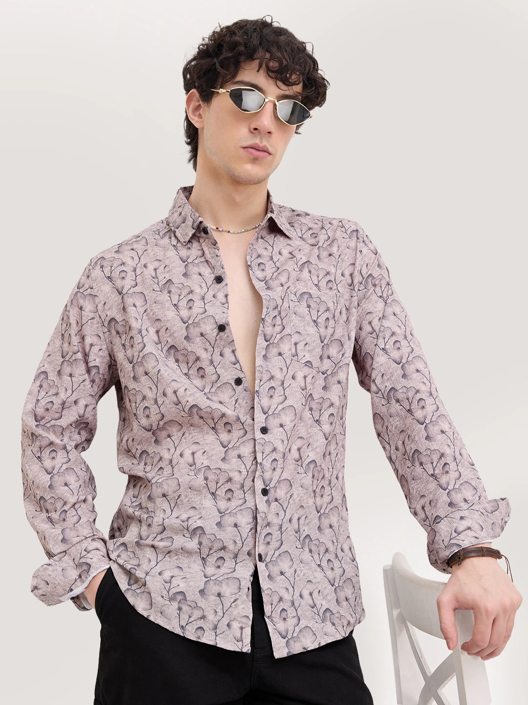 Artistic Floral Grey Printed Shirt