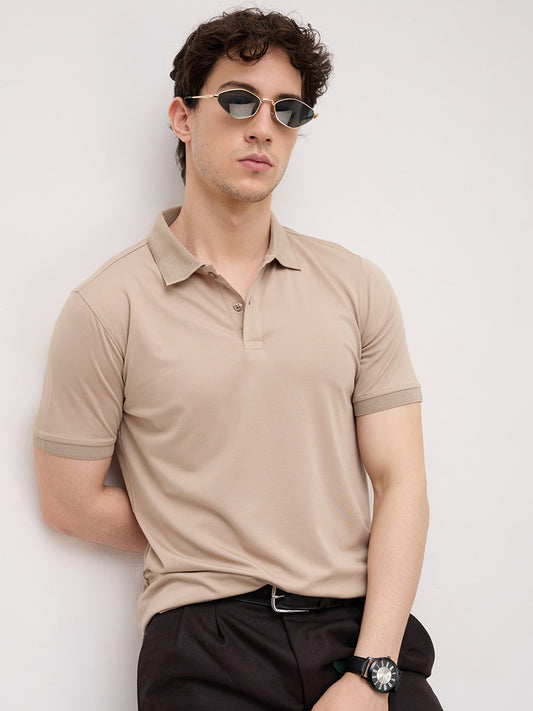 Soft Beige Honeycomb Polo Knit T-Shirt