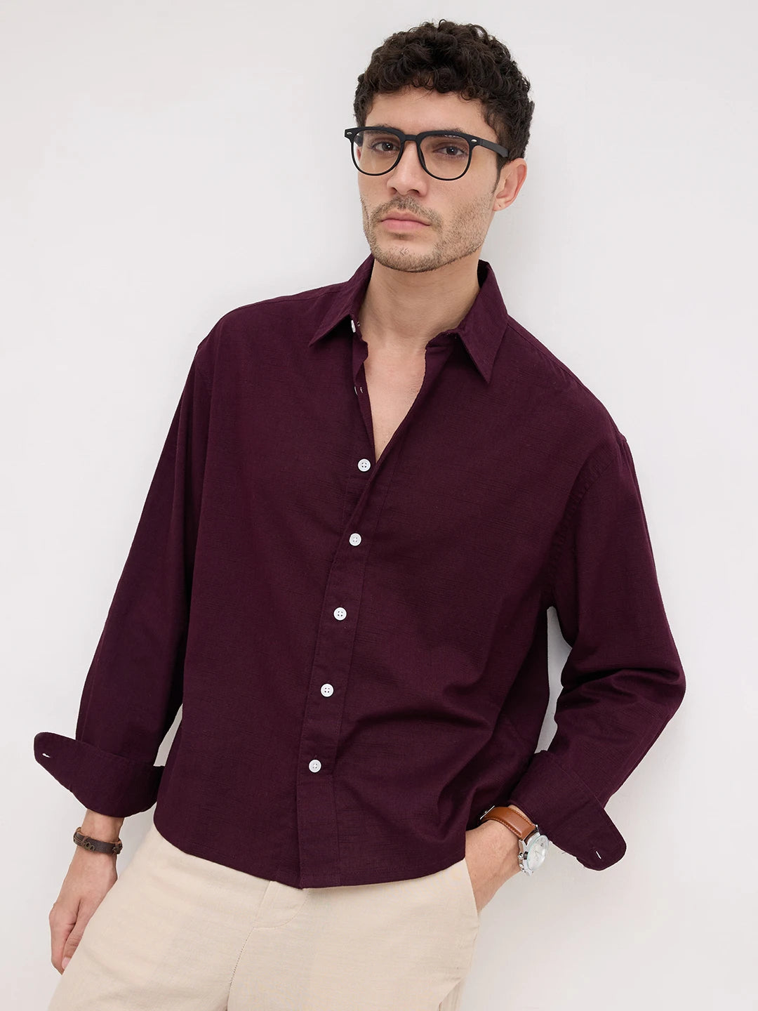 Luxe Wine Boxy Fit Crop Shirt