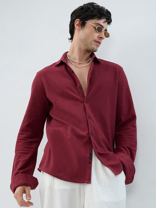 Classic Maroon Textured Knit Shirt