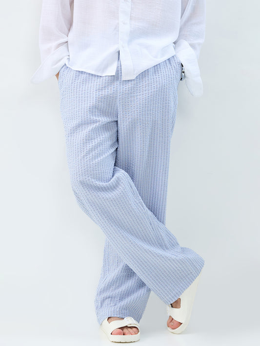 Multi-Tone Vertical Striped Straight-Fit Trousers