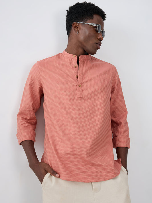 Creamy Peach Wavy Textured Kurta