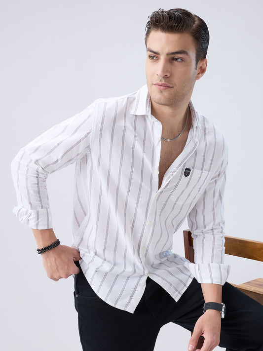 Elegant White Striped Weekend Shirt