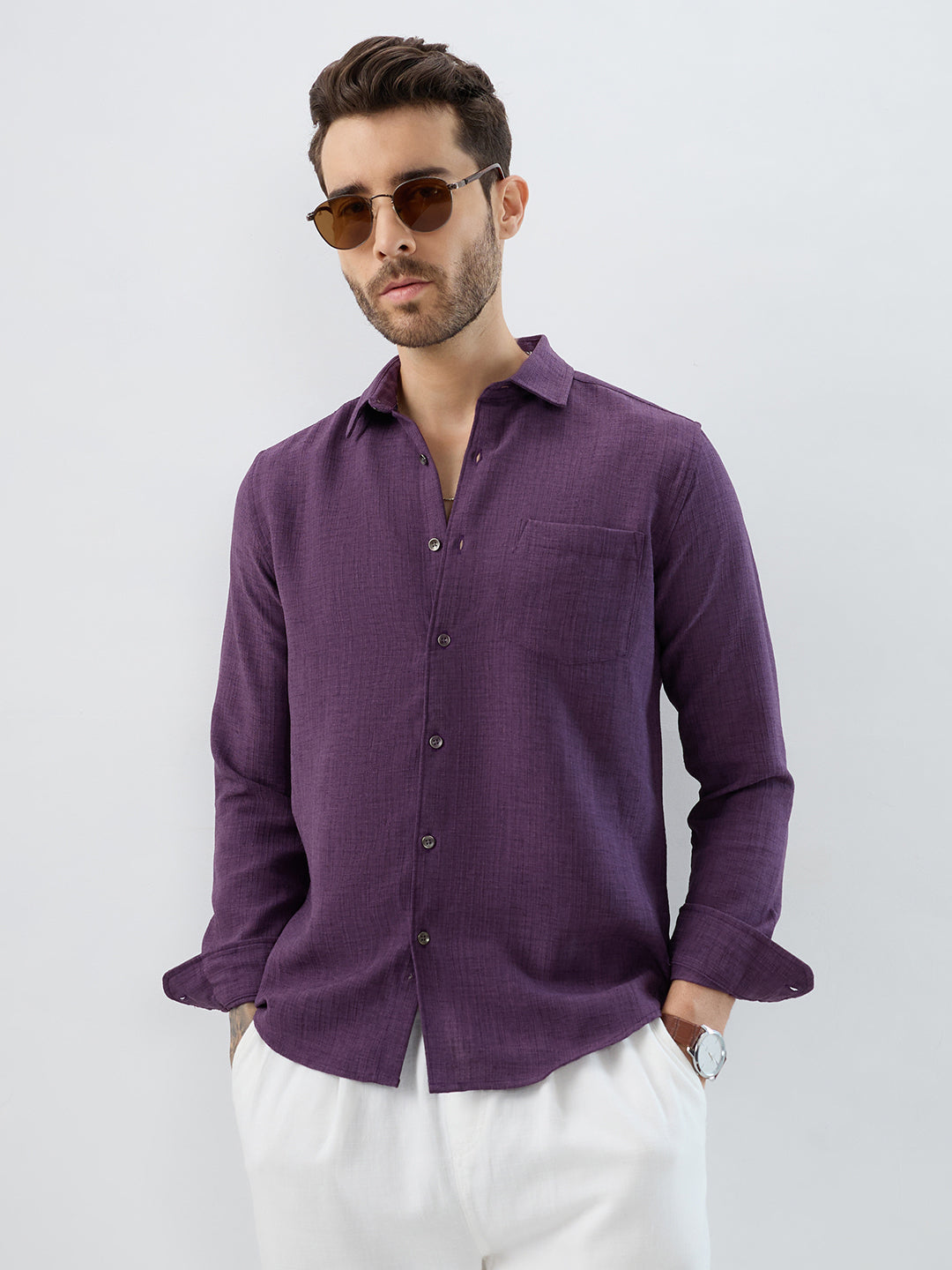 Opulent Dark Wine Slub Textured Shirt
