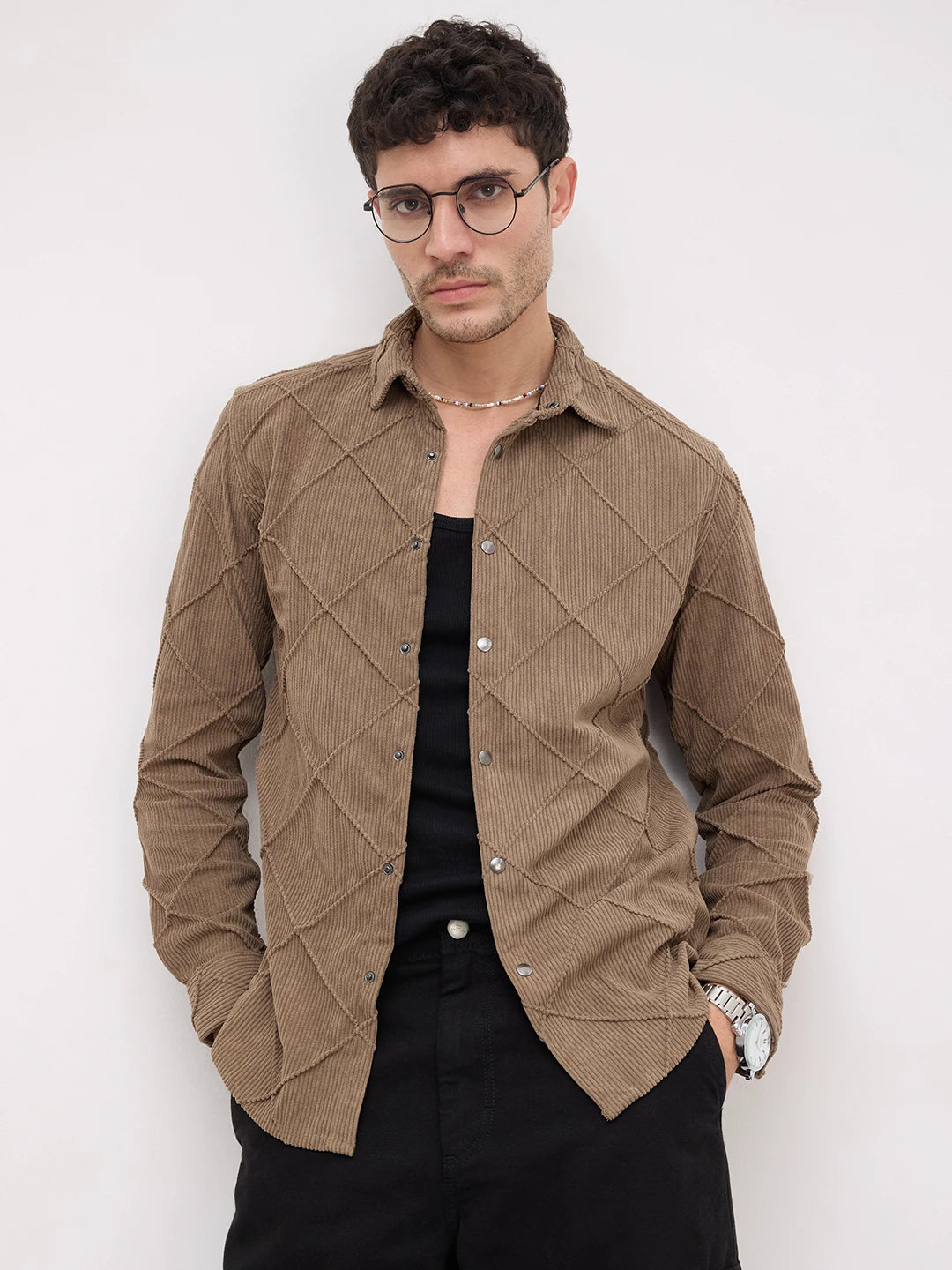 Cordcraft Brown Crosshatch Statement Shirt