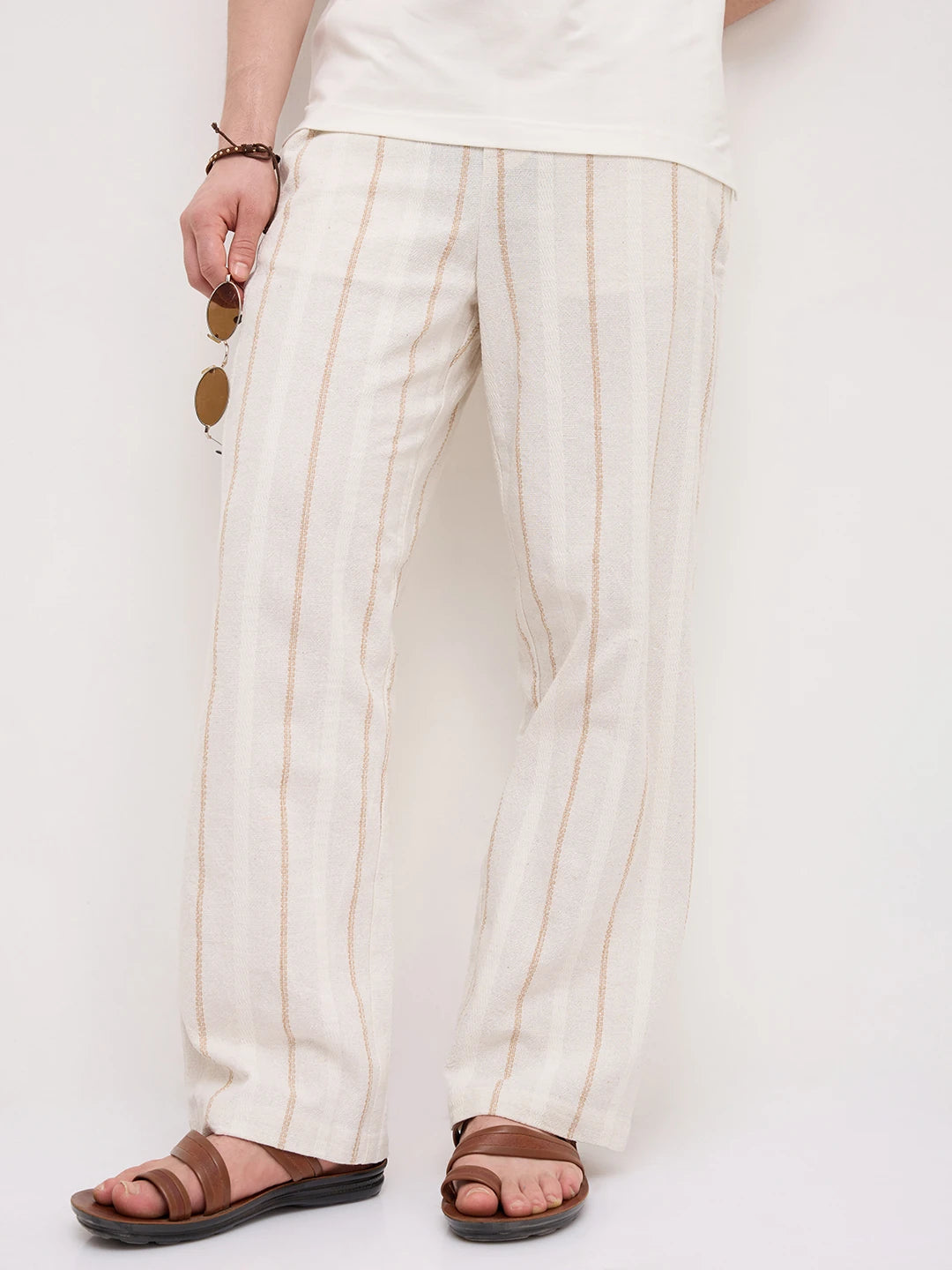 Burlap Beige Artisan Striped Straight Fit Trousers