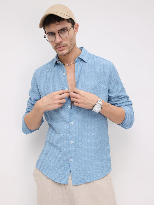Crystal Wave Blue Horizontal Textured Shirt