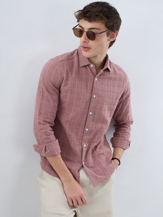 Dusty Peach Box Weave Seersucker Double Cloth Shirt