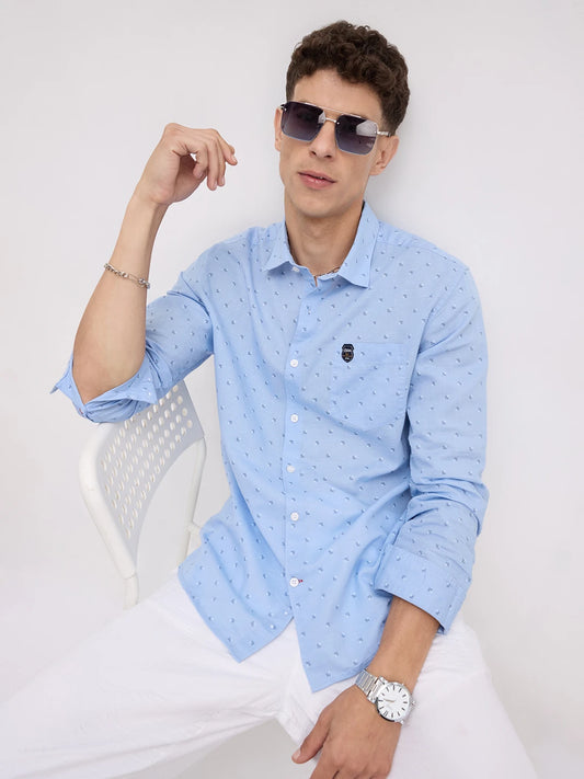 Elegant Blue Printed Everyday Shirt
