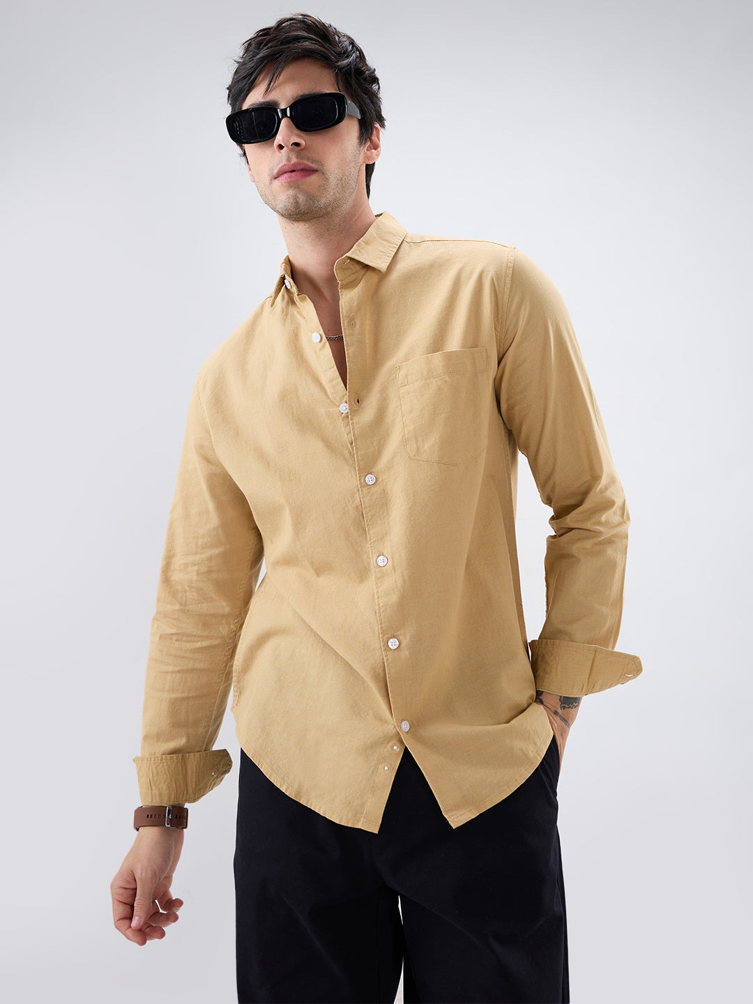 Solid Camel Beige Statement Shirt
