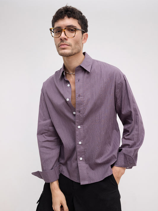 Purplish Mauve Fine Textured Boxy Fit Crop Shirt