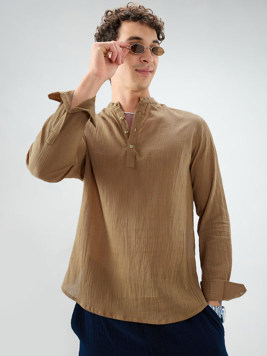 Sheer Khaki Linear Crepe Kurta